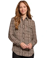 Jones New York Women's Printed Slim-Fit Utility Blouse