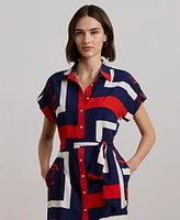 Lauren Ralph Lauren Women's Anchor-Print Belted Crepe Shirtdress