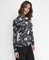 Dkny Women's Printed Mock Neck Mesh Top