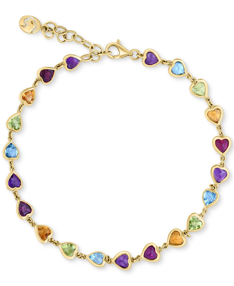 Effy Multi-Gemstone Heart Bezel Link Bracelet (5-5/8 ct. t.w.) in 14k Gold