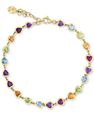 Effy Multi-Gemstone Heart Bezel Link Bracelet (5-5/8 ct. t.w.) in 14k Gold