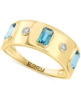 Effy London Blue Topaz (1-1/6 ct. t.w.) & Diamond (1/20 ct. t.w) Band Ring in 14k Yellow Gold