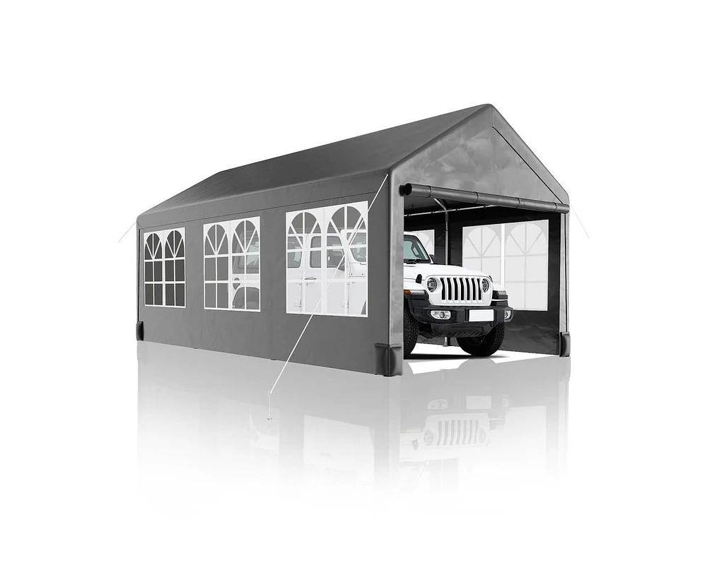 gaomon 10'x20' Canopy Carport, Heavy Duty Portable Garage with with 4 Load-Bearing Sandbags, Roll Up Mesh Window, Pe Waterproof Canopy Waterproof Uv R