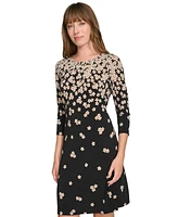 Tommy Hilfiger Women's Graduated Floral 3/4-Sleeve Dress