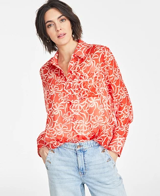 On 34th Women's Textured Relaxed Button Front Blouse, Exclusively at Macy's