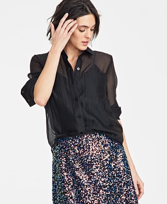 On 34th Women's Textured Relaxed Button Front Blouse, Exclusively at Macy's