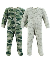 Hudson Baby Baby Boys Thermal Zipper Sleep and Play 2pk, Sage Dinosaur, 0-3 Months