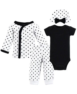 Hudson Baby Baby Girls Hudson Thermal Preemie Layette 4pc Set, Black White Dots, Preemie