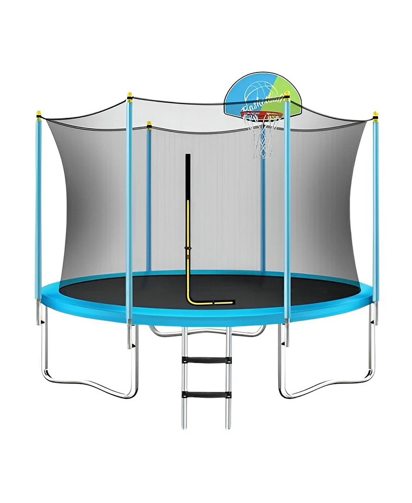 Slickblue 8FT Outdoor Trampoline for Kids with Safety Enclosure Net, Basketball Hoop & Ladder