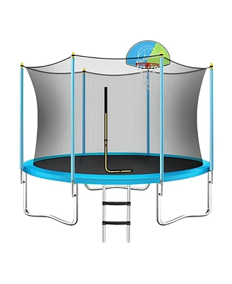 Slickblue 8FT Outdoor Trampoline for Kids with Safety Enclosure Net, Basketball Hoop & Ladder