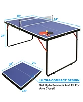 Slickblue Foldable & Portable Table Tennis Table Set – Blue Ping Pong Table with Net & 2 Paddles for Indoor/Outdoor Games