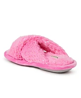 Dearfoams Girls Ava Crisscross Fuzzy Sparkle Slide Slipper