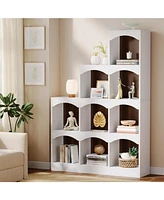 Tribesigns 9 Cubes Bookshelf, Modern 9-Cube Stepped Etagere Bookcase, L-Shaped Ladder Corner Open Bookshelf, Wood Storage Display Shelf for Living Roo