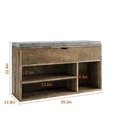 gaomon Storage Bench, Shoe Bench with Cushion, Entryway Bench with Lift-Top Storage Box & 2 Tiers Open Shoe Rack