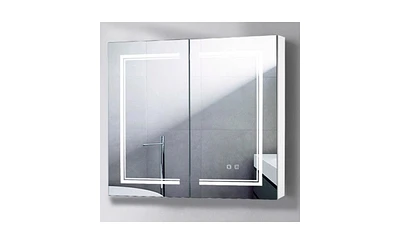 Slickblue Led Bathroom Wall Cabinet with Double Doors – Stylish Mirror Storage Solution in White