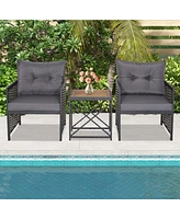 Vebreda 3 Piece Patio Rattan Furniture Set with Acacia Wood Tabletop