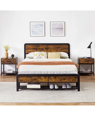 gaomon Full Size Platform Bed Frame with Storage Drawer, Wooden Headboard, Metal and Mdf Construction, Easy Assembly