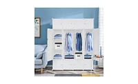Slickblue 20-Cube Stackable Plastic Organizer Shelves, Multifunctional Modular Closet Cabinet with Hanging Rod in White