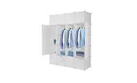 Slickblue 20-Cube Stackable Plastic Organizer Shelves, Multifunctional Modular Closet Cabinet with Hanging Rod in White