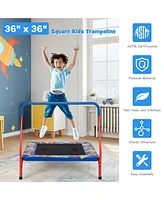 Gymax 36'' Kids Square Trampoline Indoor Outdoor Rebounder W/Foam Handrail Alphabet Pad