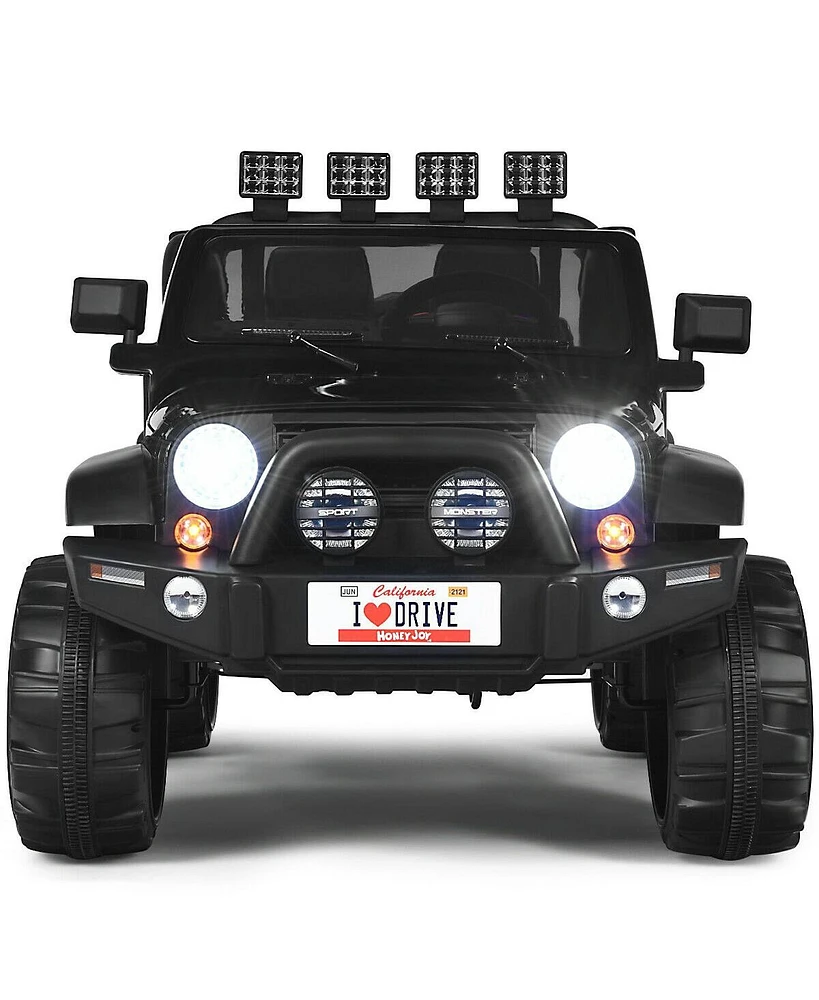 Hongge 12V 2-Seater Ride on Car Truck with Remote Control and Storage Room-Black