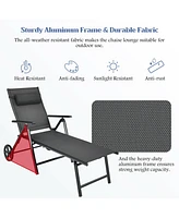 Inolait Patio Lounge Chair with Wheels Neck Pillow Aluminum Frame Adjustable-Gray