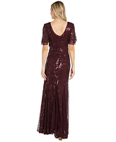 R & M Richards Women's Sequinned Beaded Flutter-Sleeve Gown