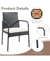 Sugift 4 Pieces Patio Wicker Rattan Dining Set with Comfy Cushions