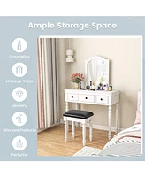 Sugift Makeup Vanity Table and Stool Set with Detachable Mirror and 3 Drawers Storage
