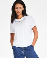 On 34th Women's Embellished-Neck T-Shirt, Created for Macy's