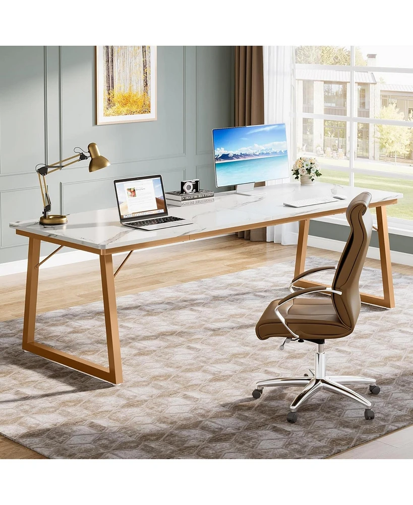 Tribesigns 78.74-Inch Extra Long Desk, Large 2-Person Desk, Wooden Double Computer Desk with Faux Marble Desktop for Home Office