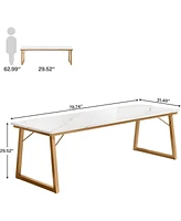 Tribesigns 78.74-Inch Extra Long Desk, Large 2-Person Desk, Wooden Double Computer Desk with Faux Marble Desktop for Home Office