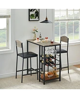 gaomon Bar Table Set for 2 with Footrest, Kitchen Dining Table with 2 Upholstered Chairs,Grey