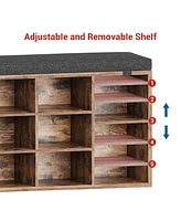 gaomon 41 Inches Shoe Bench with Cushion, Shoe Rack Bench, Ten Cubbies Storage Entryway Bench with Adjustable Shelves
