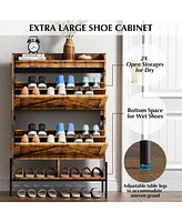 gaomon Shoe Cabinet with 2 Flip-Up Drawers, Hidden Shoe Storage Cabinet with Open Storage for Entryway, Hallway, Bedroom