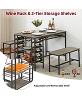 gaomon Dining Table Set for 4, Kitchen Table Set for 4 with 2 Benches, Rectangular Dining Room Table Set with Wine Rack