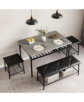 gaomon Kitchen Table with Bench, Dining Room Table Set for 4 with Upholstered Bench and Square Stools, Table Set with Storage -Grey