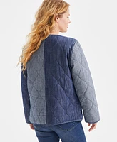 Style & Co Petite Quilted Chambray Cotton Long-Sleeve Jacket, Exclusively at Macy's