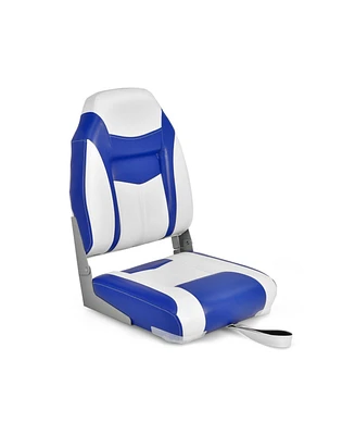 Givimo High Back Folding Boat Seats with Blue White Sponge Cushion and Flexible Hinges