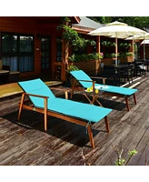 Inolait 3 Pieces Portable Patio Cushioned Rattan Lounge Chair Set with Folding Table