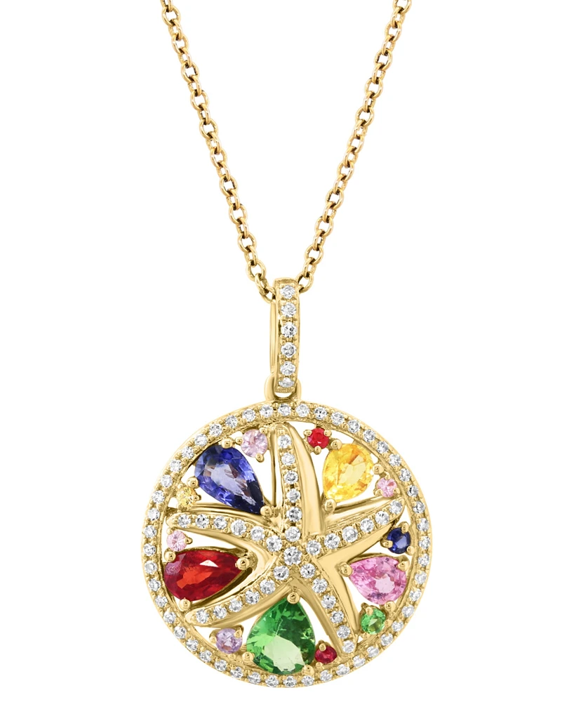 Effy Multi-Gemstone (1-1/4 ct. t.w.) & Diamond (1/4 ct. t.w.) Starfish Pendant Necklace in 14k Gold, 18" + 1" extender