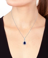 Effy Sapphire Halo Pendant Necklace (5/8 ct. t.w.) in 14k White Gold, 18" + 1" extender