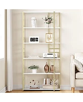 gaomon 6 Tier Bookshelf, Tall Bookcase Freestanding Display Shelf with Metal Frame & Large Storage