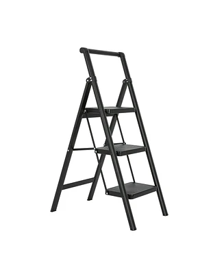 Flynama 3 Aluminum Step Ladder, 3 Step Stool Folding Step Stool with Handrails, Sturdy Step Stool for Adult, Gorilla Ladders 500LBS Capacity Sturdy& P