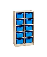 ECR4Kids 10 Cubby Tray Cabinet with Scoop Front Storage Bins, 5x2, Natural, Contemporary