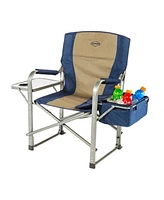 Kamp-Rite Portable Director's Chair w/Cooler, Cup Holder, & Side Table, Navy/Tan