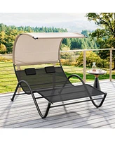 Skonyon Outdoor Double Chaise Lounge Chair with Sunshade Canopy and Headrest Pillows
