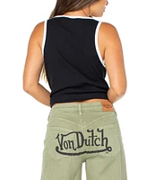 Von Dutch Women's Cropped Ribbed Logo Ringer Tank