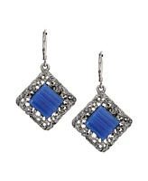 2028 Glass Rectangle Filigree Drop Earrings