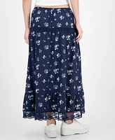 Celebrity Pink Juniors' Floral Tiered Lace-Trim Maxi Skirt